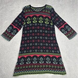 Gudrun Sjoden Organic Cotton Multicolor Black Floral Dress Size M Lagenlook Boho